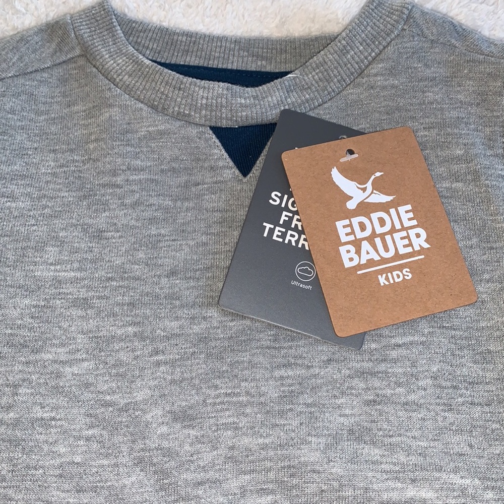 NWT Eddie Bauer 12M Baby Gray /Navy Sweatshirt & Shorts French Terry Set - Picture 5 of 8